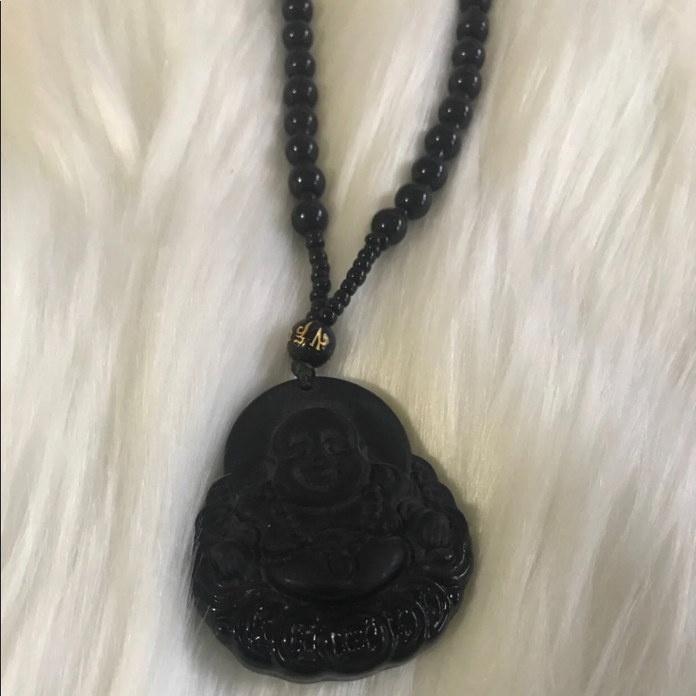 Black Obsidian Hand Carved Buddha necklace